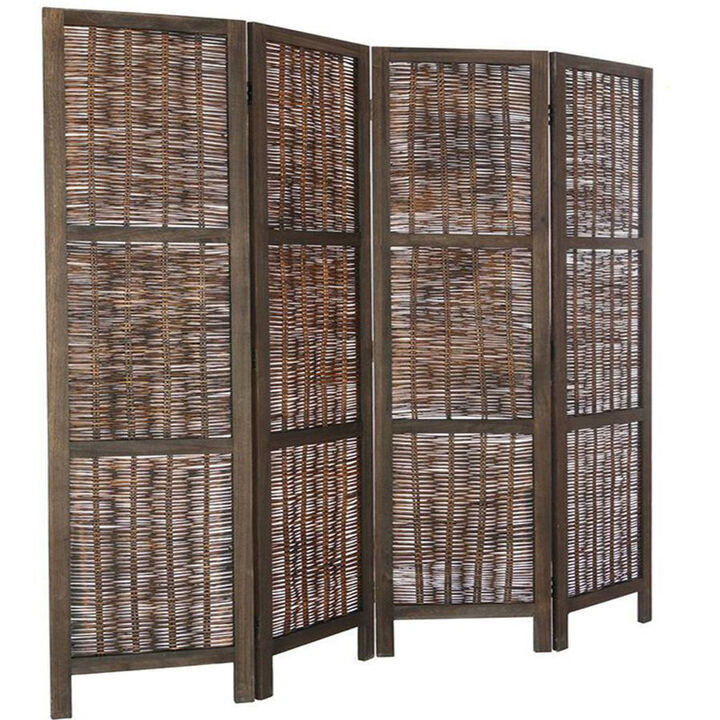 Legacy Decor 3 Panel, White Color Wicker and Wood Screen Room Divider