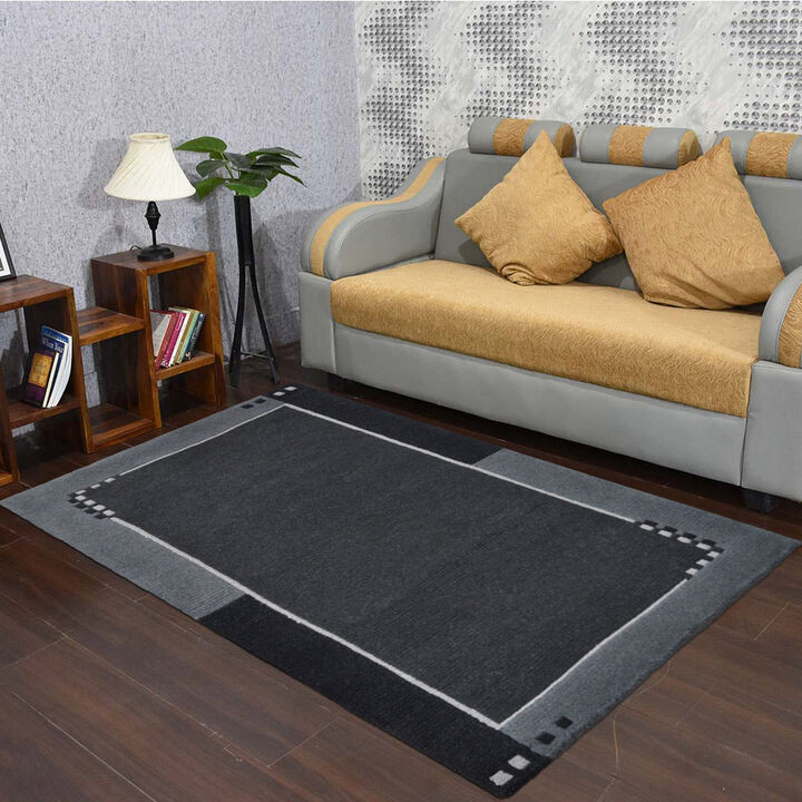 Rugsotic Carpets Hand Knotted Tibbati Wool 5'7''x7'10'' Area Rug Contemporary Charcoal T00205