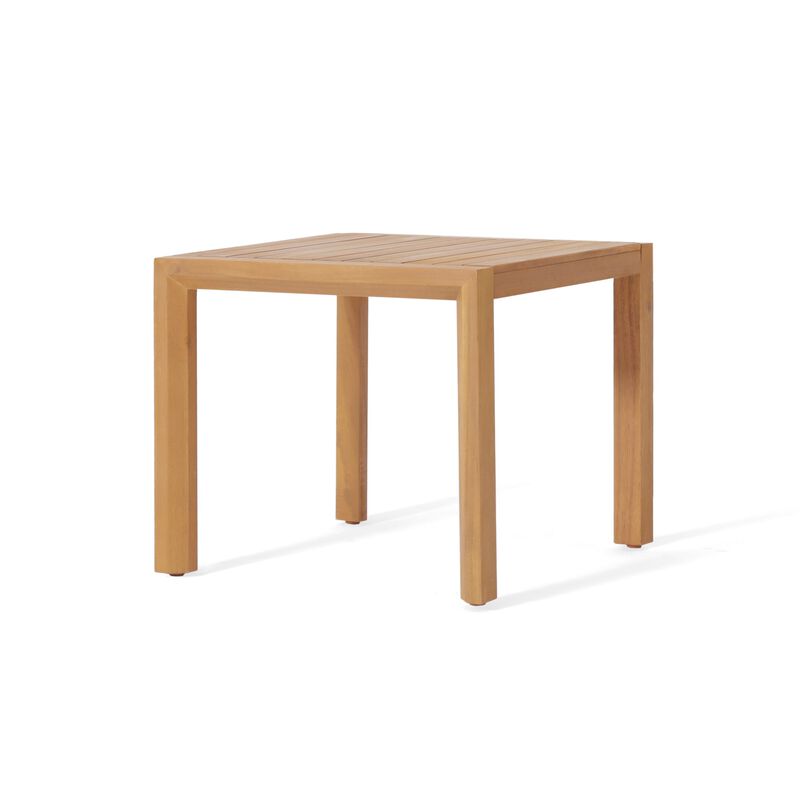 Liah Outdoor Patio Table Set, 2 Chairs, Brown Acacia Wood, Cream Polyester