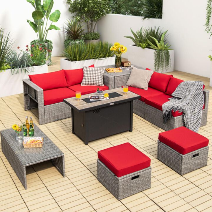 Hivvago 9 Pieces Patio Furniture Set with 42 Inches 60000 BTU Fire Pit
