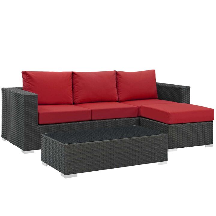 Sojourn 3 Piece Outdoor Patio Sunbrella Sectional Set - Canvas Red