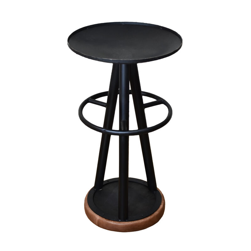 Handmade Bar Stool Iron & Leather Contemporary Black Tan BBH Homes