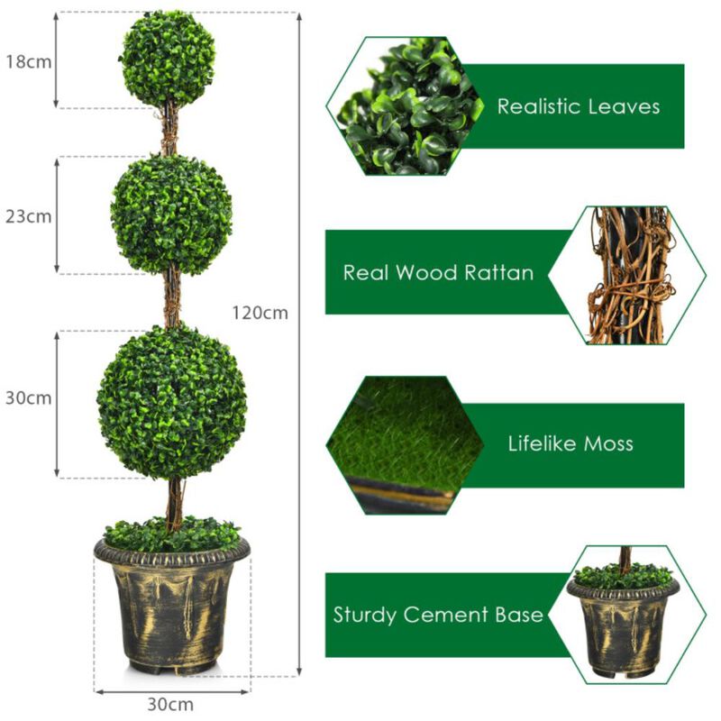 Hivvago 4 Feet Artificial Topiary Triple Ball Tree Plant