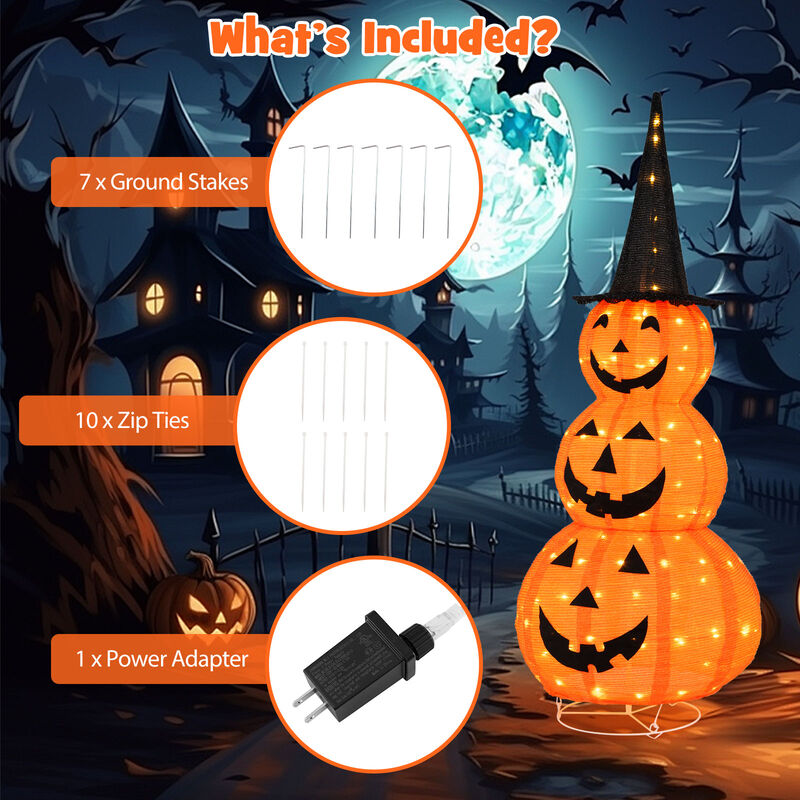 Lighted Stacked Pumpkins Halloween Decoration with Witch Hat