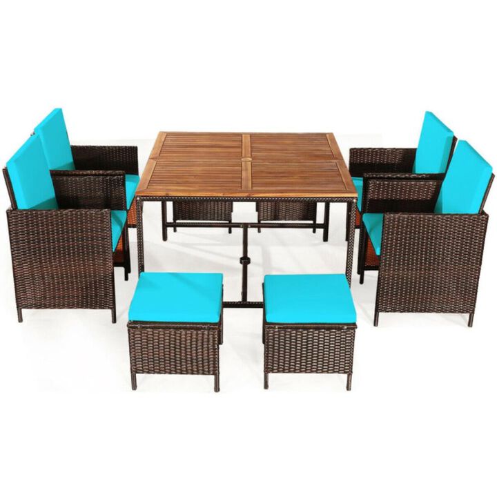 Hivvago 9 Pieces Patio Rattan Dining Cushioned Chairs Set