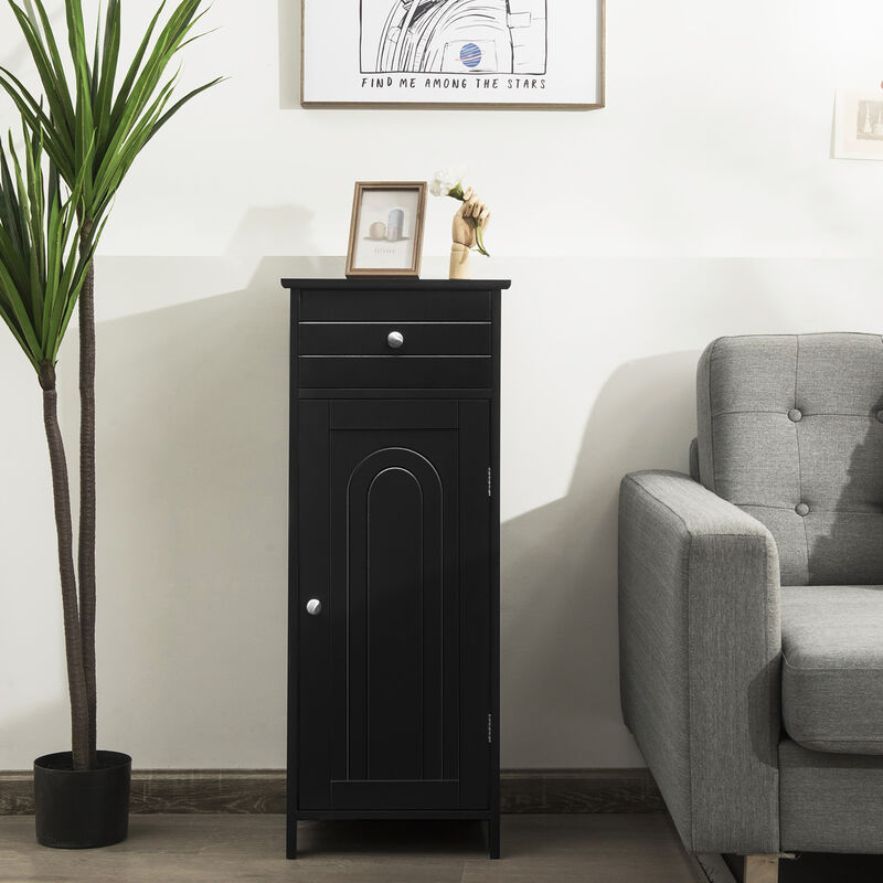 Costway Bathroom Storage Floor Cabinet Organizer Free-Standing w/ Drawer Grey