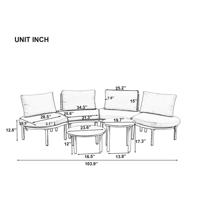 Merax Half Moon Outdoor Sectional Sofa with 2 Coffee Tables