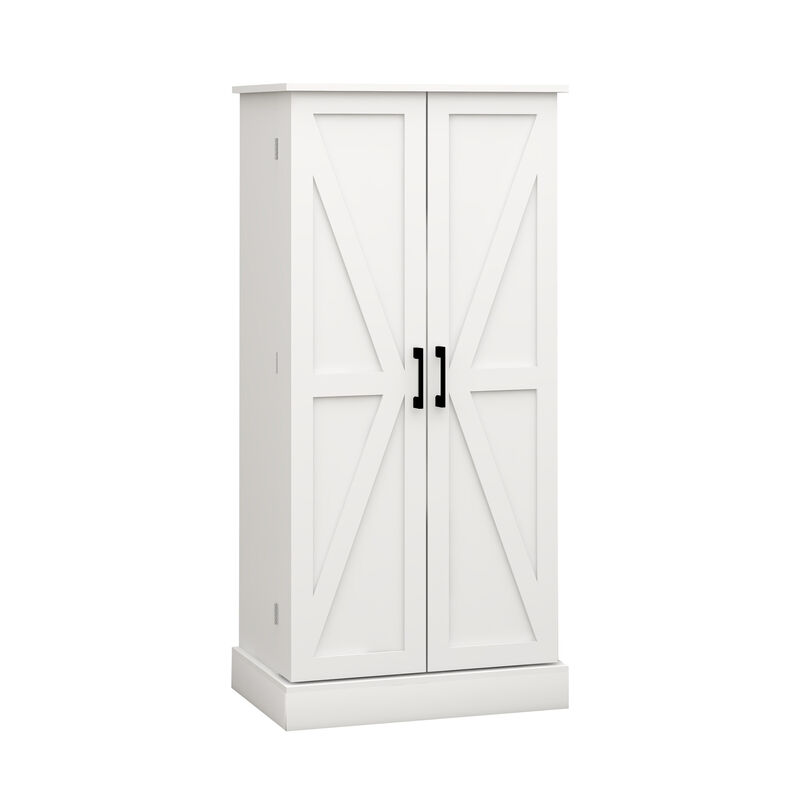 White Wood 23.62 in. Pantry Cabinet with 2 Doors and Adjustable Shelves