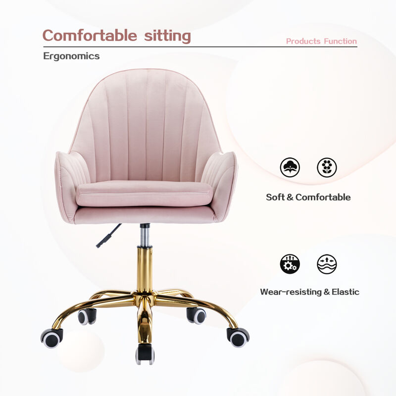 Velvet Home Office Chair with Wheels and Side Arms