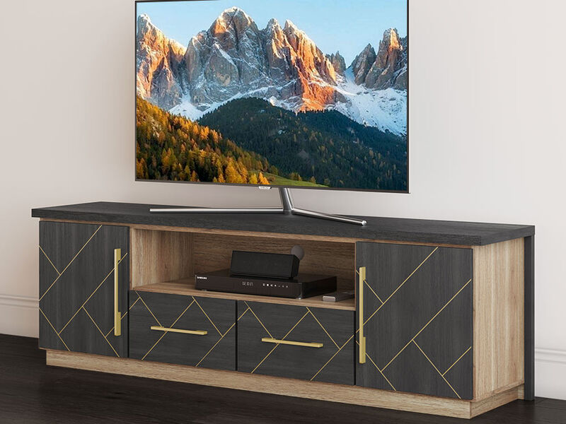 BELLEZE 70 Inch Modern TV Stands for Living room, Entertainment Center With Storage, Media Console Table with 2 Drawers and Open Shelves for Living Room, Bedroom (Espresso Black)