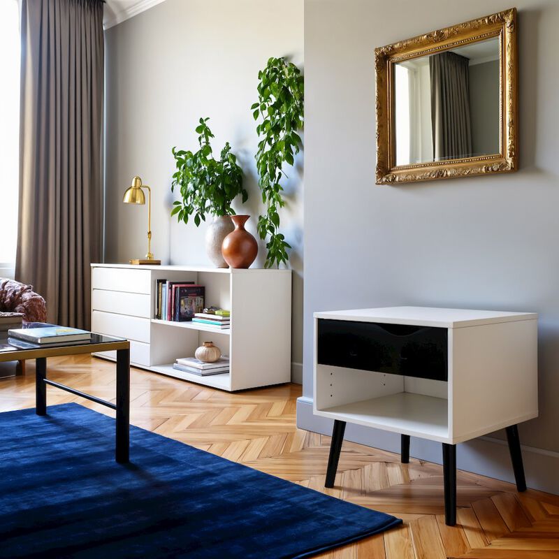 Furnifact White Nightstand With 1 Drawer - Stylish And Functional Bedside Table
