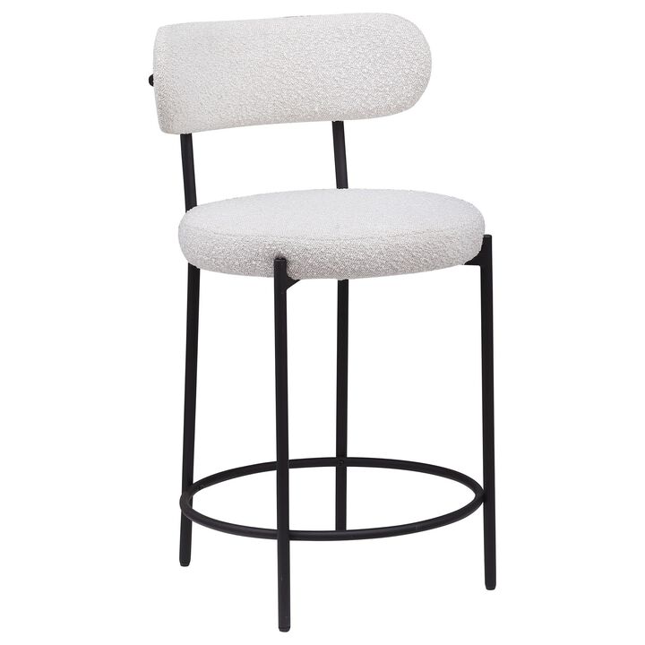 Winona Counter Height Chair Set of 2, White Boucle, Black Metal 25in - Benzara