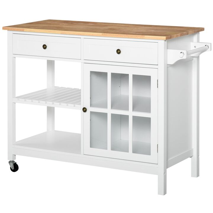White Culinary Aid: Kitchen Trolley with Wood Top and Versatile Use