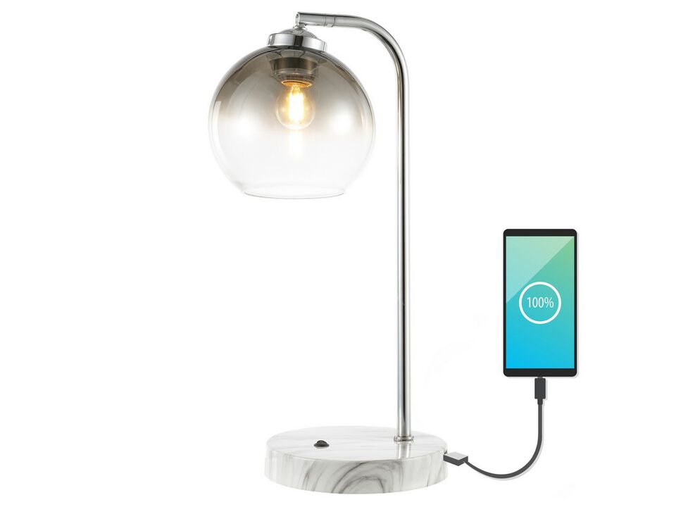 Ada Industrial Contemporary Iron/Glass LED Task Lamp with USB Charging Port