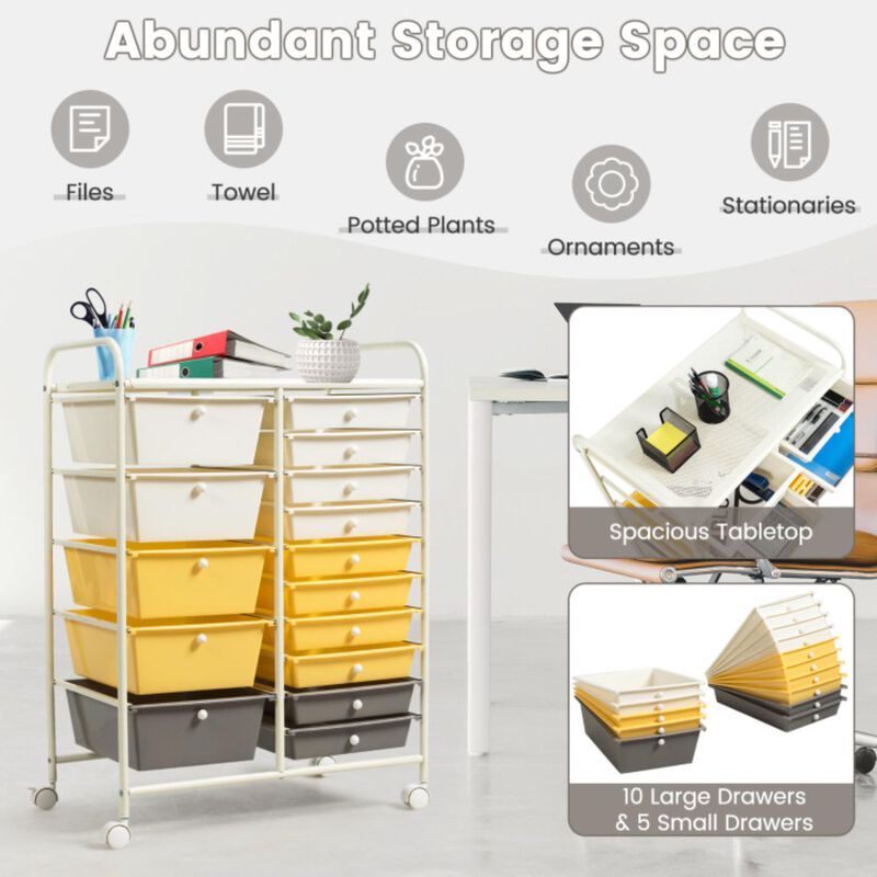 Hivvago 15-Drawer Utility Rolling Organizer Cart Multi-Use Storage