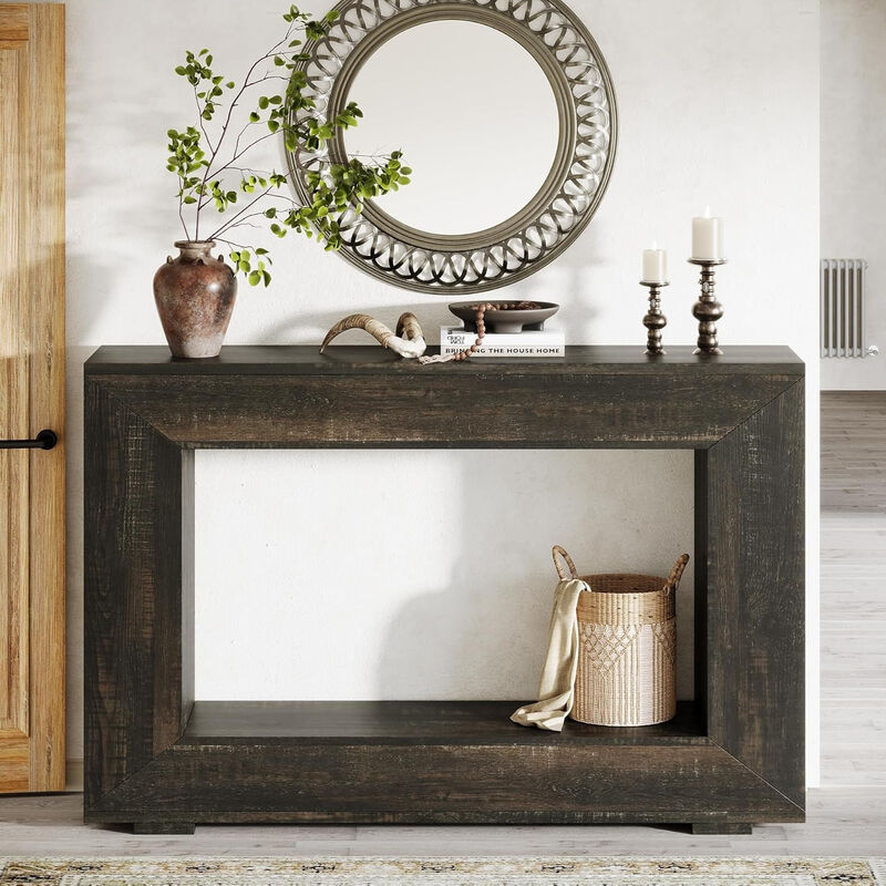 Farmhouse Console Table, 47 Inches Entryway Console Table with Storage, Industrial Hallway Accent Table for Living Room, Entrance, Deck Boxes