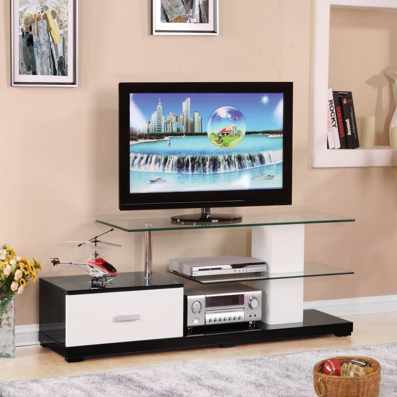 Affable TV Stand, White & Black-Benzara
