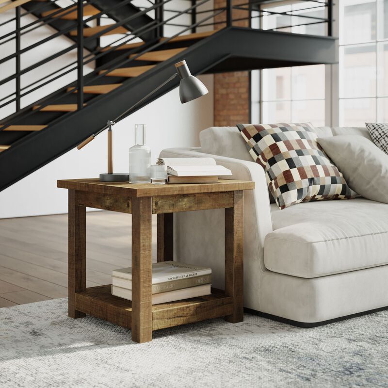 Jofran Reclamation Rustic Reclaimed Solid Wood Square End Table with Storage Shelf