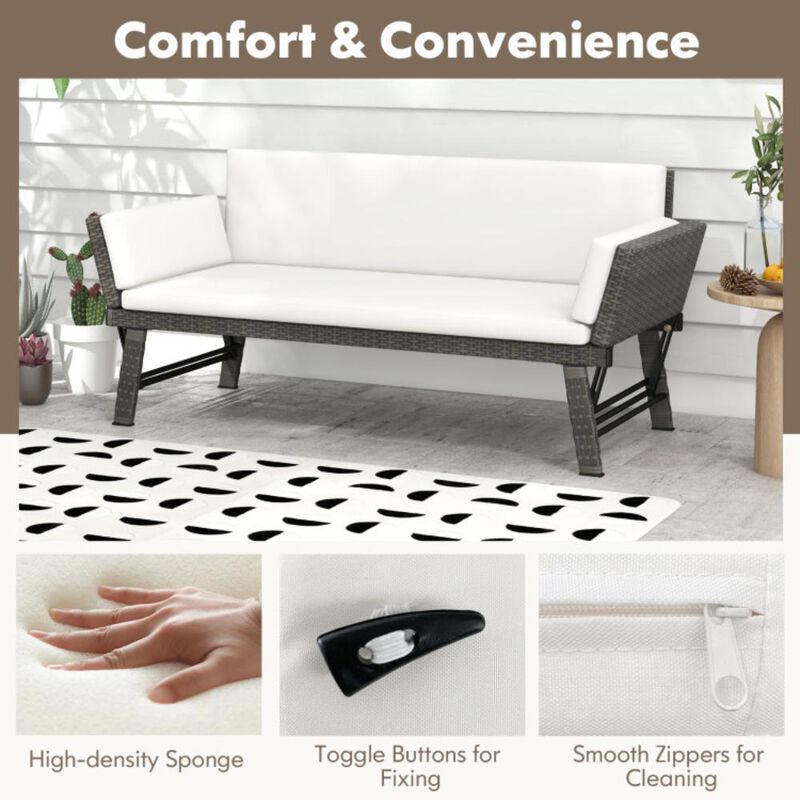 Hivvago Outdoor Convertible Sofa Daybed with Adjustable Armrests for Balcony