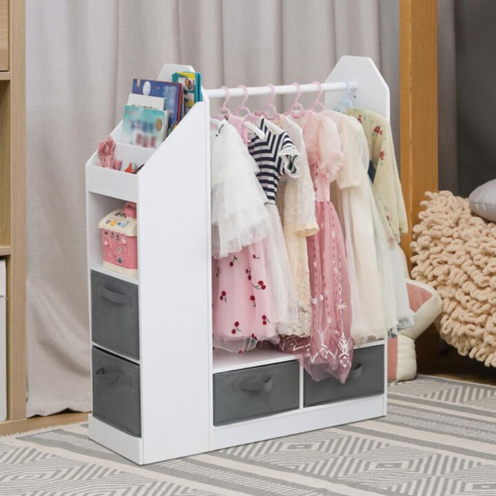 Kids' Open Wardrobe with Mirror Freestanding Hanging Armoire Closet for Clothes & Storage