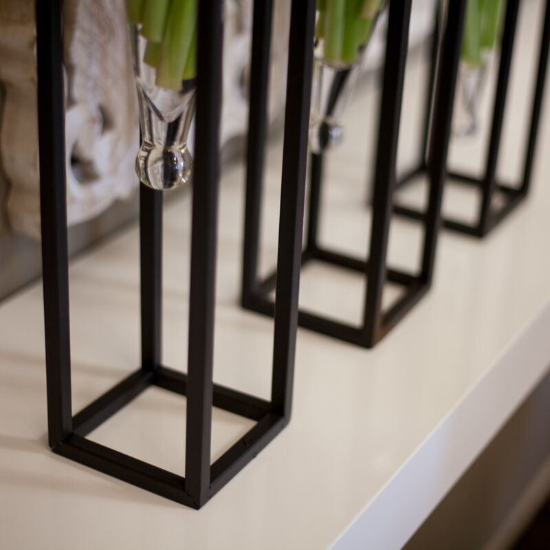 Set of 3 Amphorae Vases on Square Tubing Metal Stands