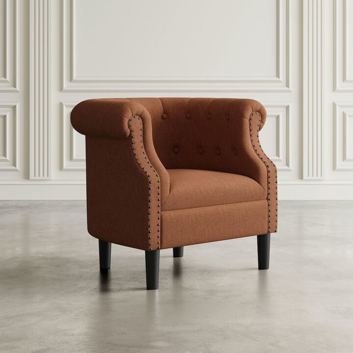 Jofran Contemporary Upholstered Barrel Curved Back Accent Chair