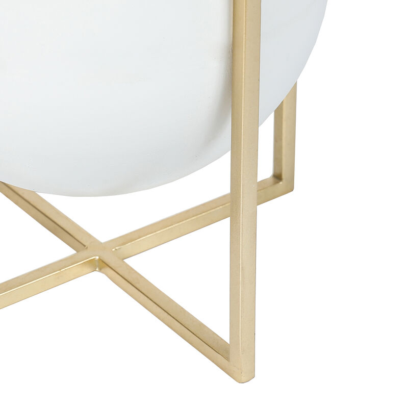 LuxenHome Set of 2 White Metal Cachepot Planters with Gold Metal Stands