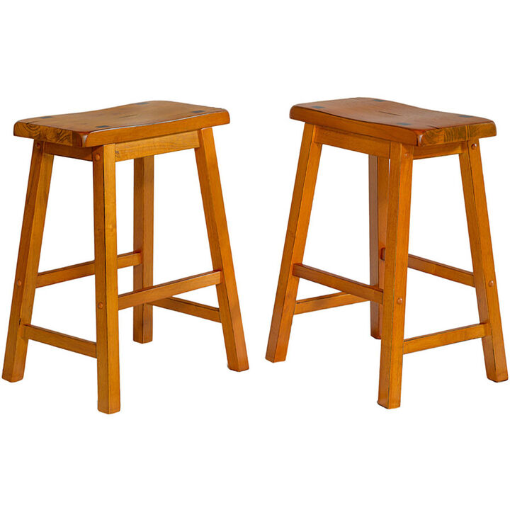 Legacy Decor Saddleback Seat Height Wood Bar Stool in Distressed Finish (Set of 2)