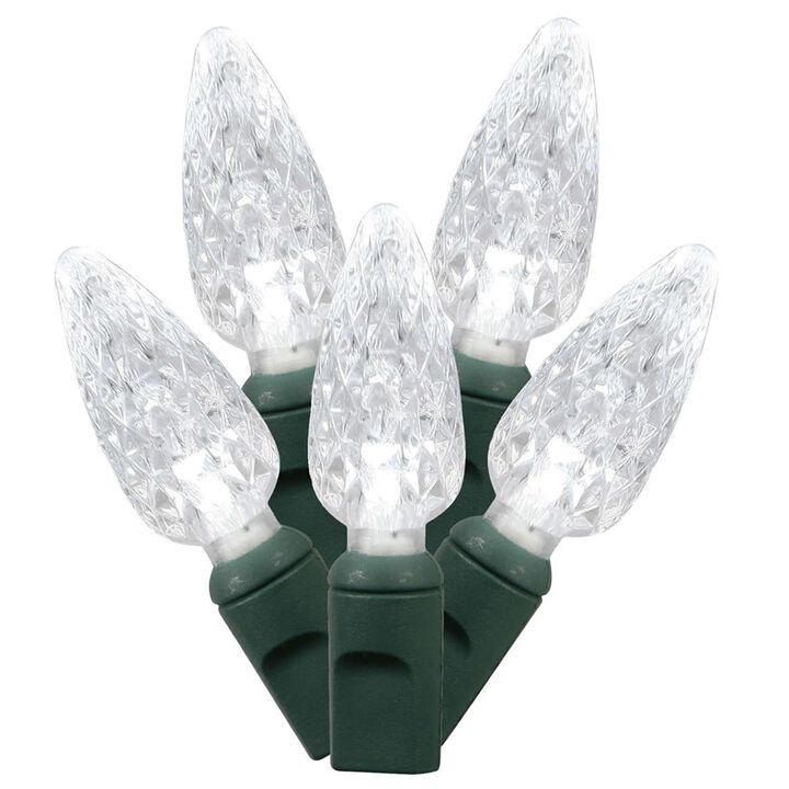 Vickerman  200 Pure White C6 LED Lights on Green Wire, 100 ft. Christmas Light Set with 6 in. Spacing