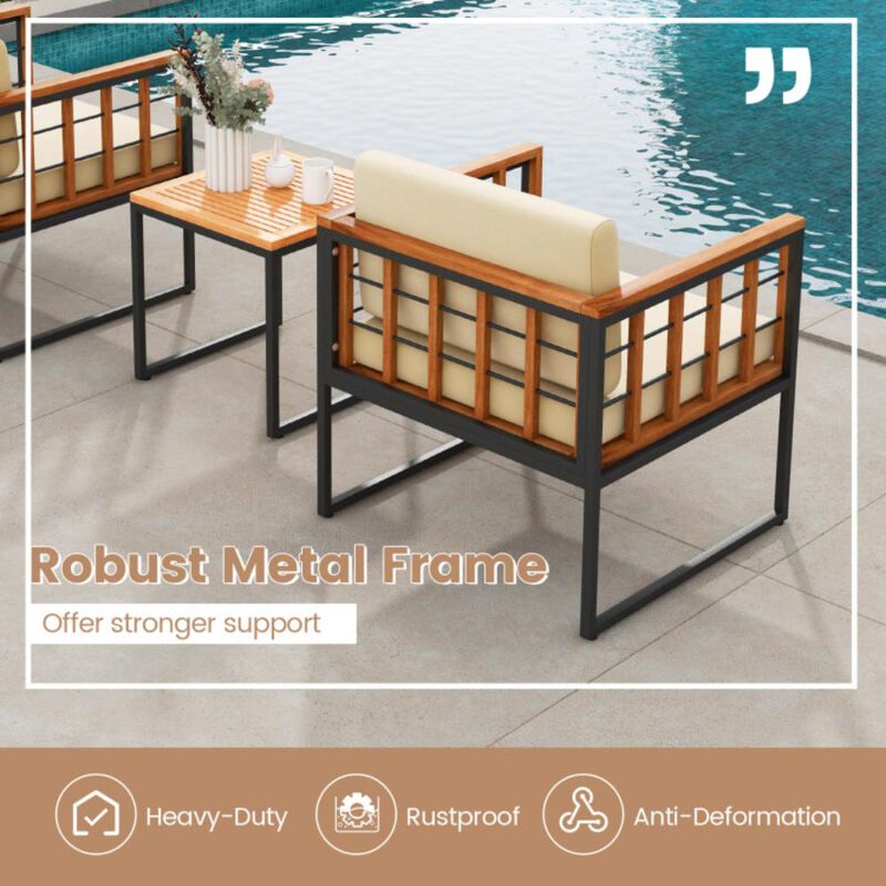 Hivvago 3 Pieces Patio Chair Set Acacia Wood Outdoor Sofa Set with Soft Cushions