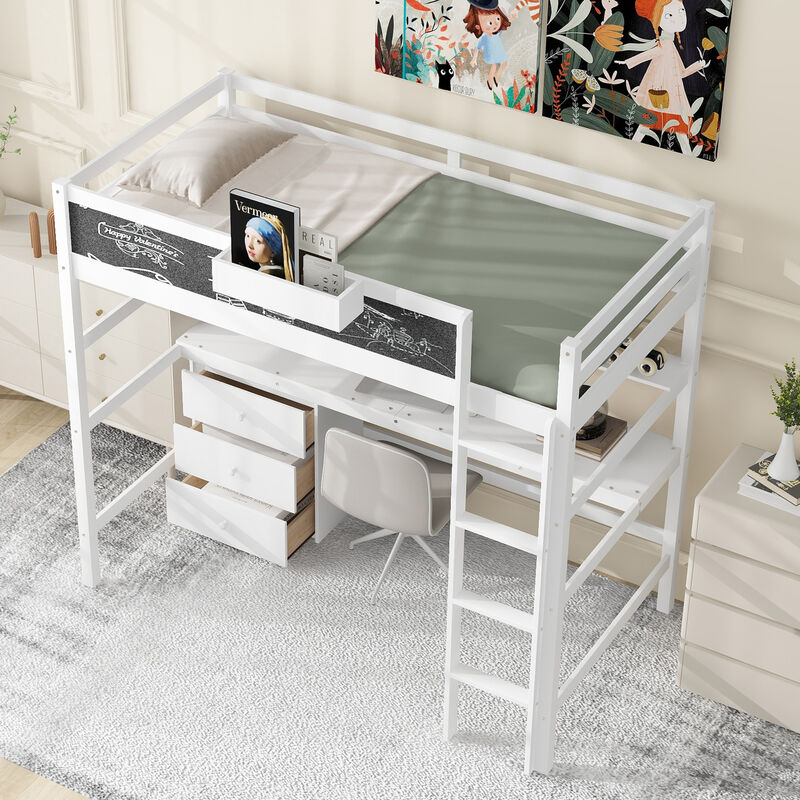 Merax Loft Bed with Desk and Blackboard