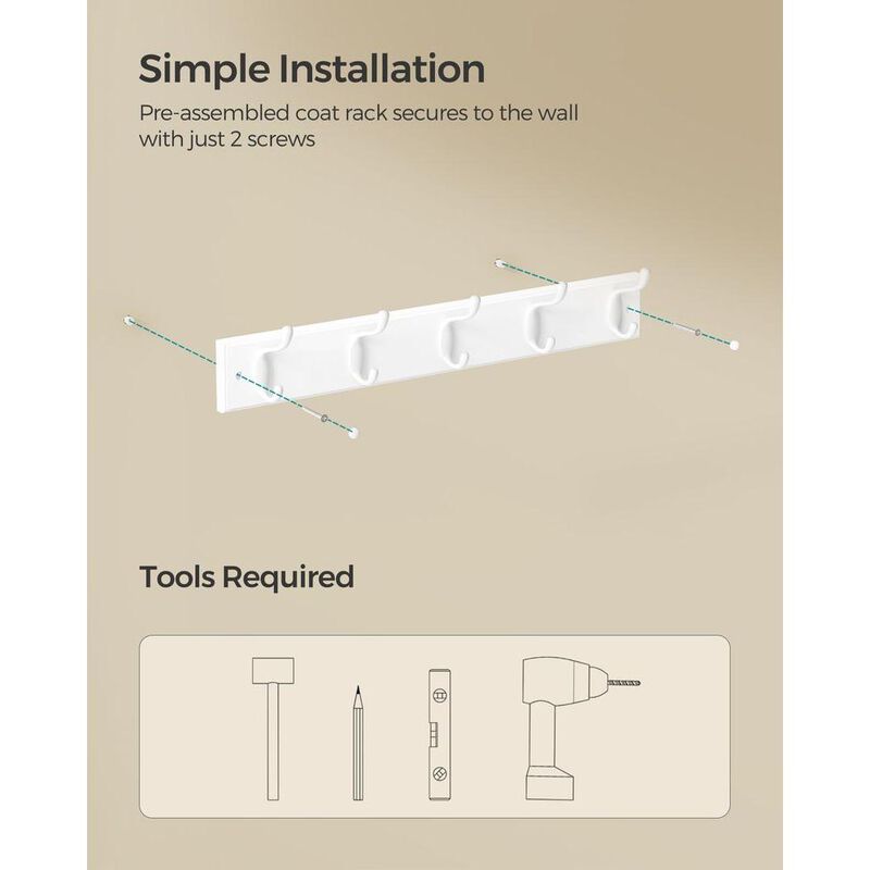 Wall-Mounted Coat Rack with Hooks for Space-Saving Entryway Organization