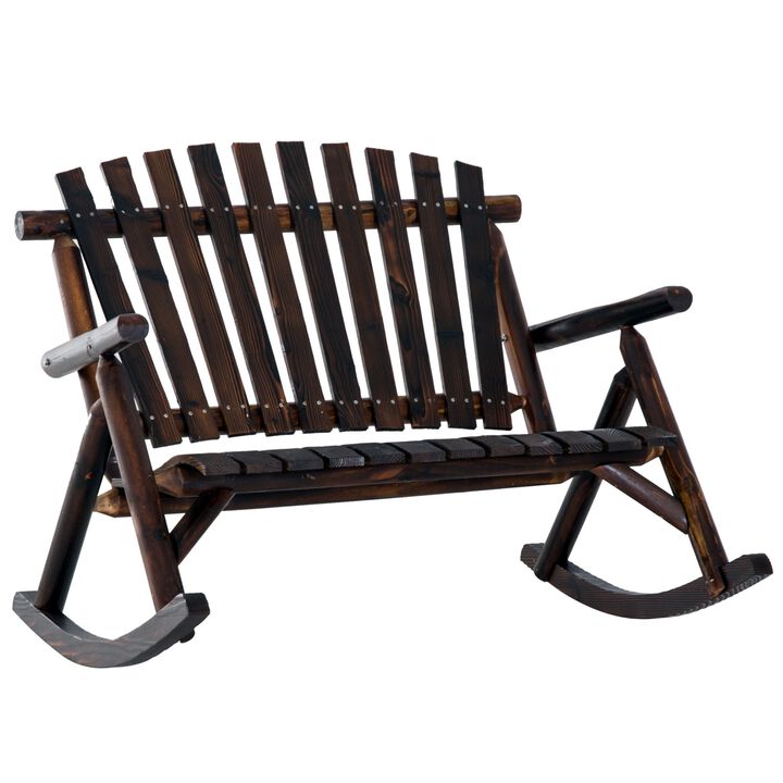 Garden Relaxer: Carbonized High-Back Wooden Rocking Chair