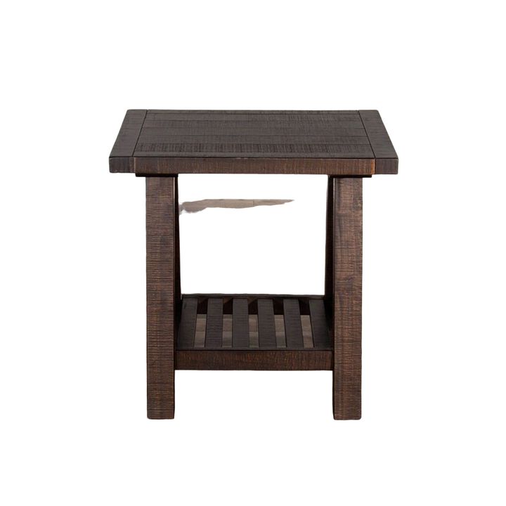 Anva Side End Table, Dark Brown Mahogany, Shelf, Rectangular 24 Inch - Benzara
