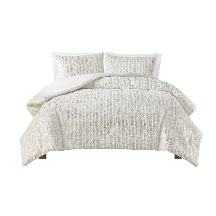 Gracie Mills Maelona Metallic Print Faux Fur Comforter Set