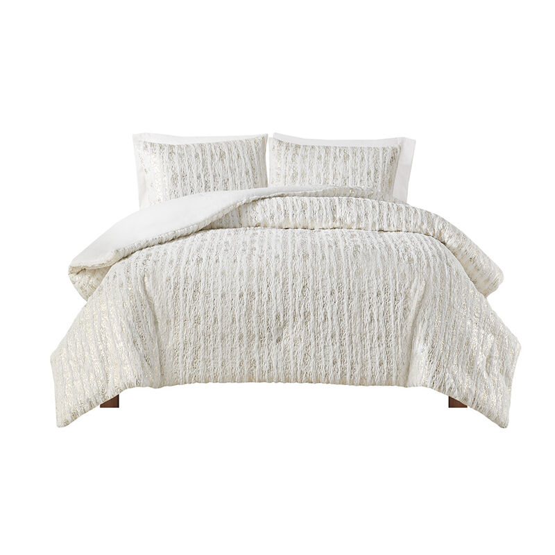 Gracie Mills Maelona Metallic Print Faux Fur Comforter Set