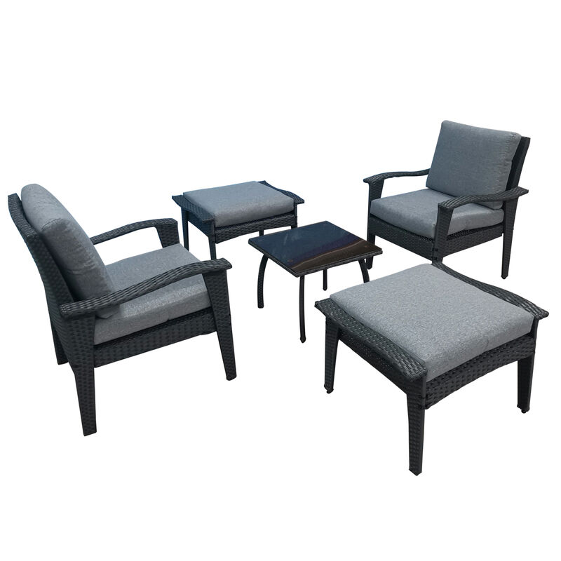 Patio Furniture Outdoor Chair And Ottoman 5 Pieces Rattan Seating Group With Cushions