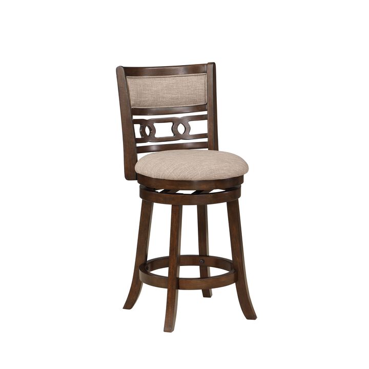 Gary 24 Inch Swivel Counter Stool, Cushioned Seat, Open Back, Cherry Brown - Benzara