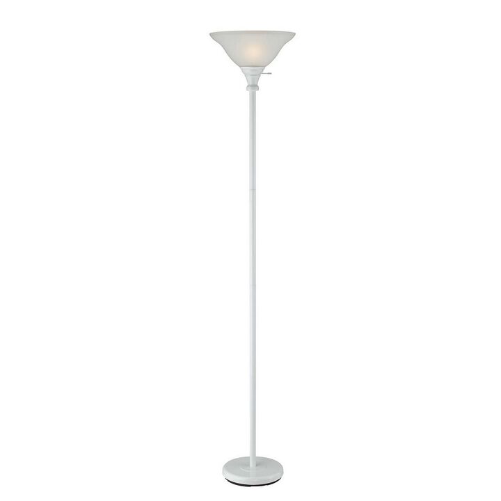 3 Way Torchiere Floor Lamp with Frosted Glass shade and Stable Base, White-Benzara