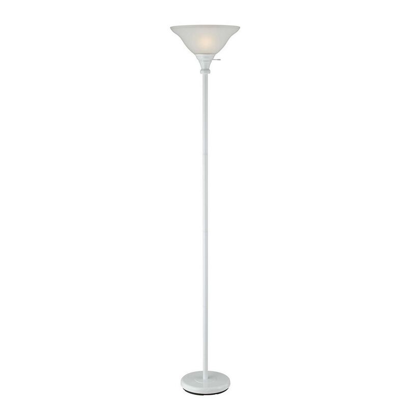 3 Way Torchiere Floor Lamp with Frosted Glass shade and Stable Base, White-Benzara