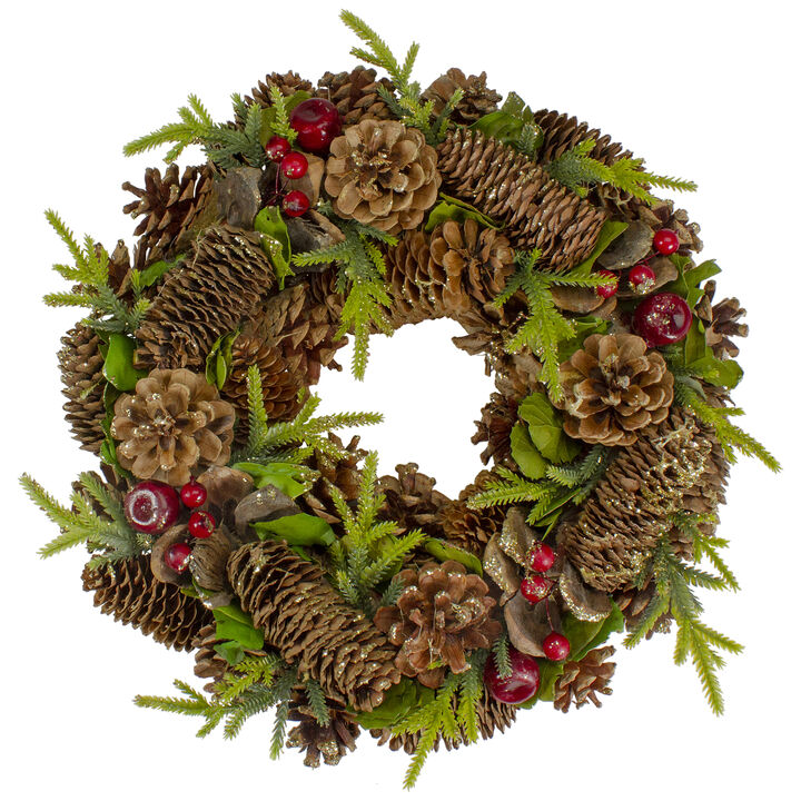 Green and Brown Pine Cone and Berry Christmas Wreath - 13" Unlit