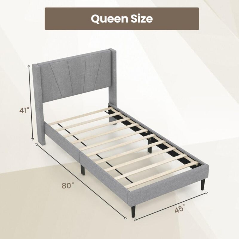 Hivvago Bed Frame with Linen Upholstered Wingback Headboard