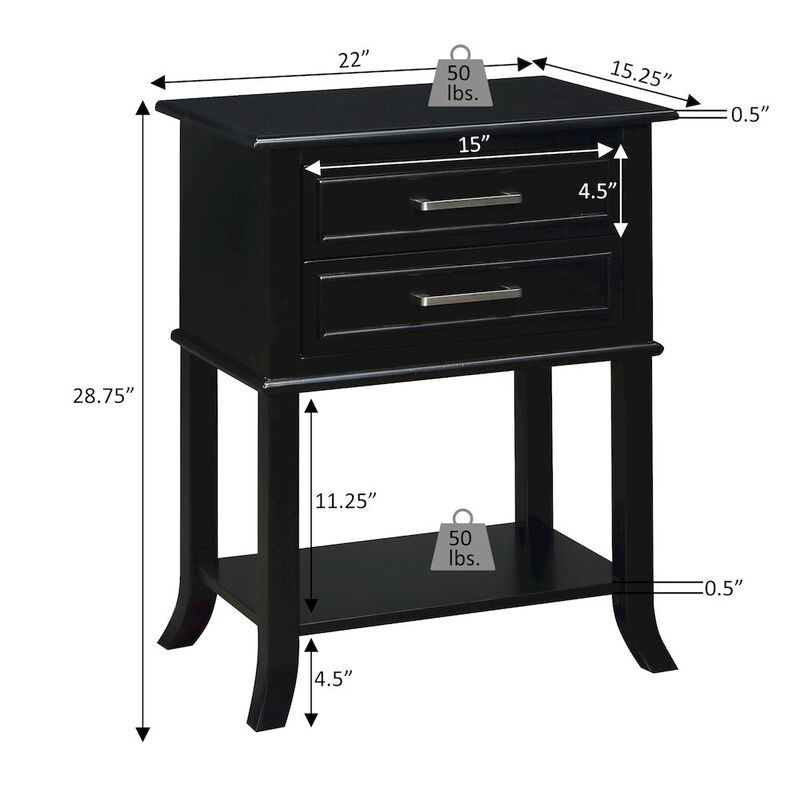Convenience Concepts Sydney 2 Drawer End Table with Shelf