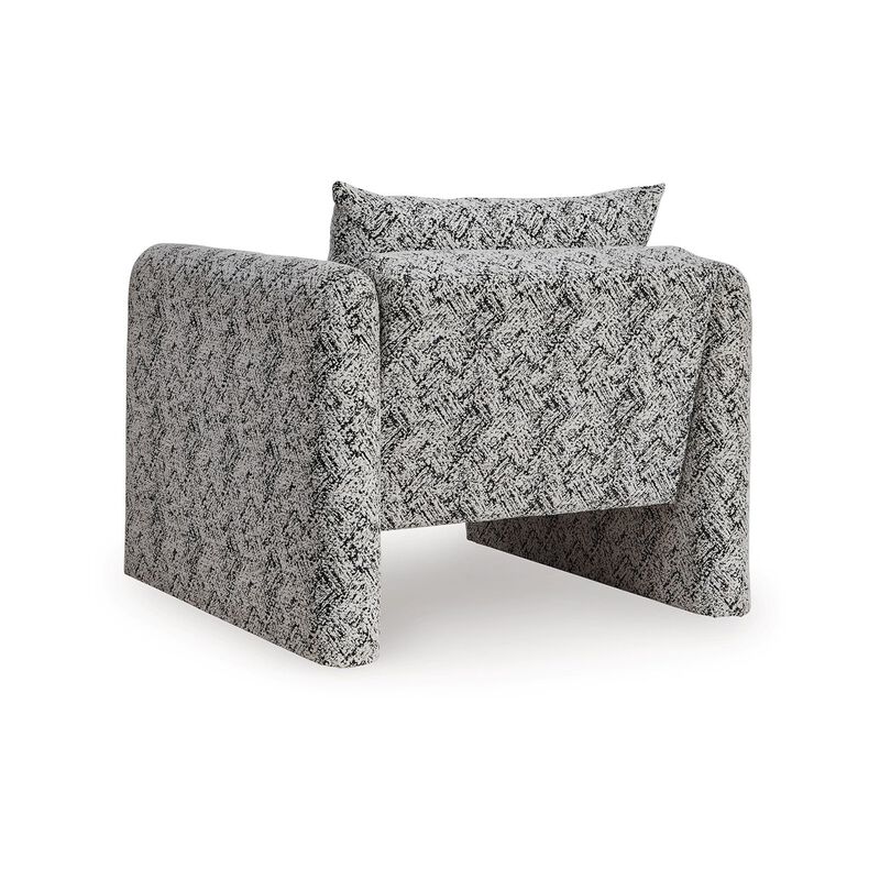Accent Chair, Geometric Pattern Cushioned Seat, Shelter Arms, White Black -