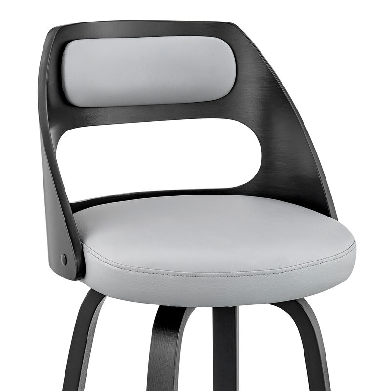 Julius  Gray Faux Leather and Black Wood Bar Stool