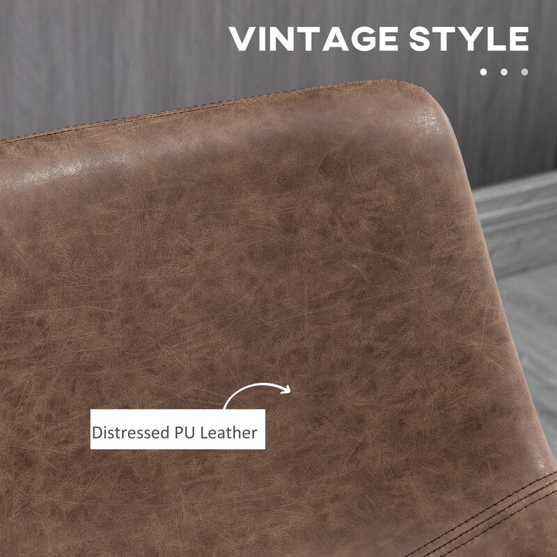 Brown Bar Seating: Set of 2 Vintage PU Leather Counter Height Stools