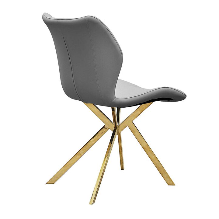 Anne 20 Inch Dining Chair, Set of 4, Vegan Faux Leather, Gold Legs, Gray - Benzara