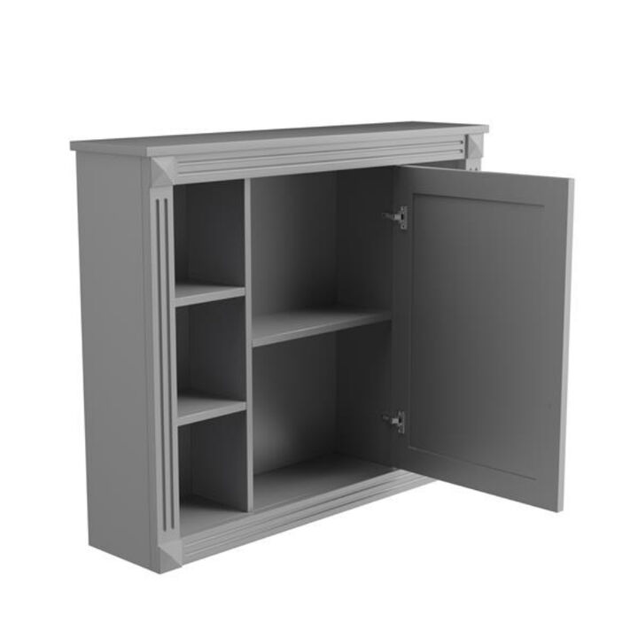 Wall-Mounted Medicine Cabinet with Mirror and Open Shelving Design