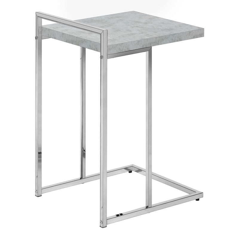 Monarch Specialties I 3639 Accent Table, C-shaped, End, Side, Snack, Living Room, Bedroom, Metal, Laminate, Grey, Chrome, Contemporary, Modern