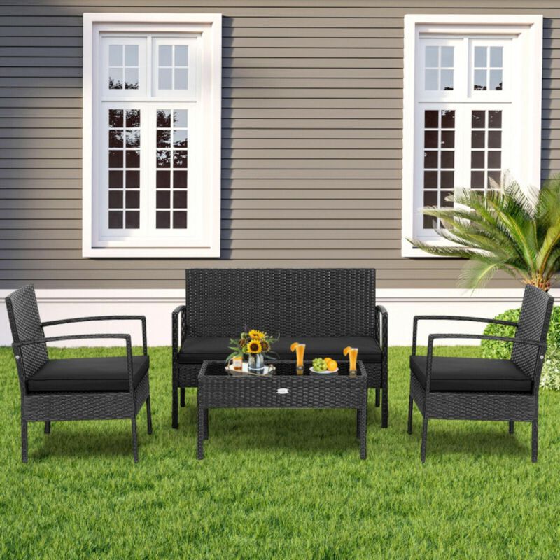 Hivvago 4 Pieces Patio Rattan Furniture Set with Cushion